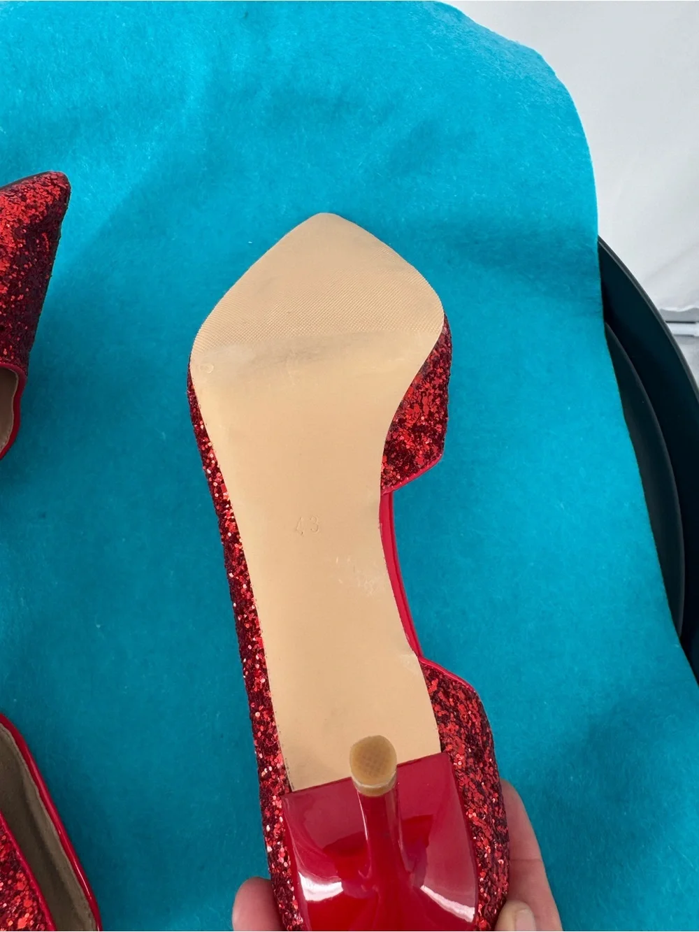 Red Glitter Pointed-Toe High Heels Size 43 3.5” Stiletto Heel 0267